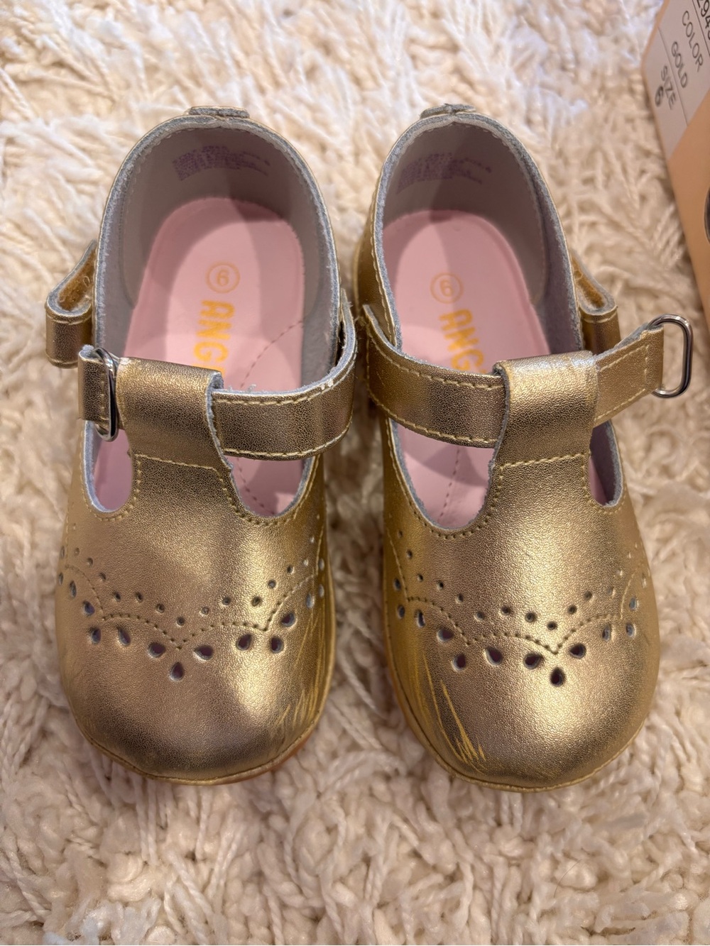 Angel Birdie Leather T Strap Gold Mary Jane’s Girls Toddler Baby Shoe